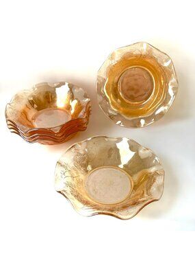 6 Floralgold Ruffled Fruit Berry Bowls Louisa Marigold Jeannette 1950's